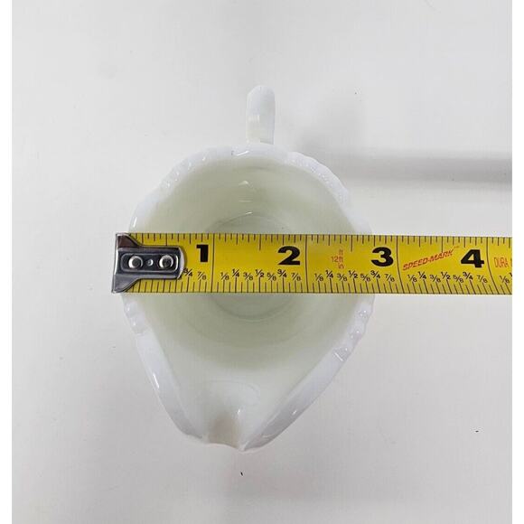 Milk Glass Cream Sugar Set Old Quilt Pattern White Vintage 1940s Westmoreland - Picture 7 of 13